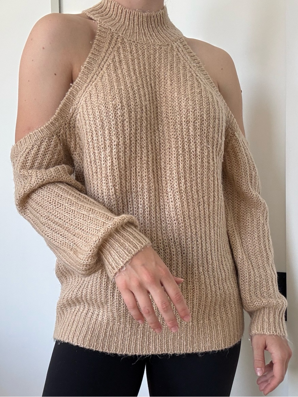 MAJORELLE Off-the-Shoulder Sweater in Beige
